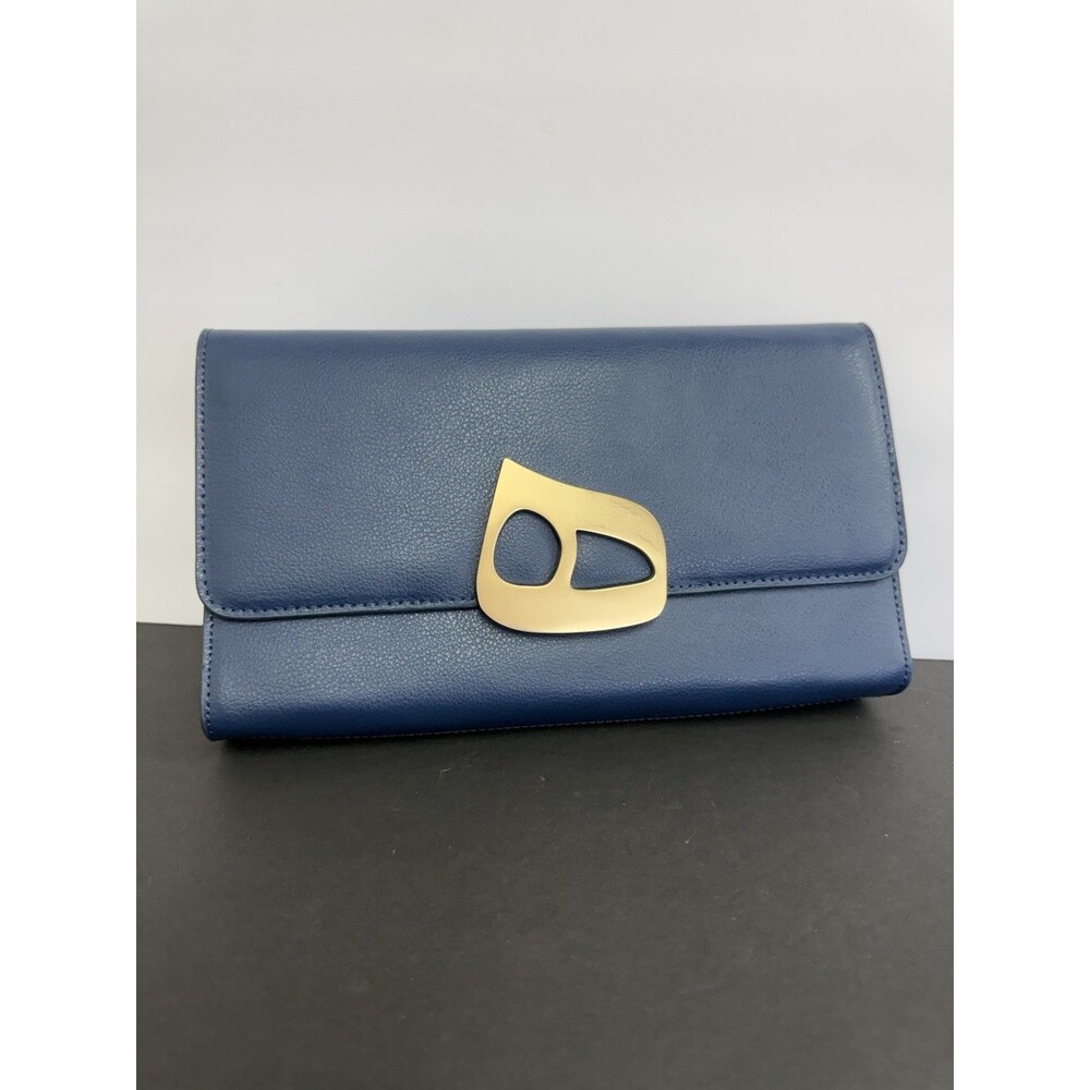 NIMANY New York Blue Leather Clutch Oversized Gold Hardware Evening Bag